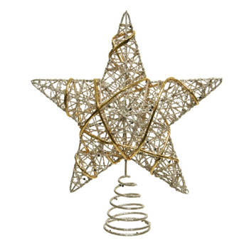 Kunststof ster piek/kerstboom topper champagne goud 22 cm - kerstboompieken