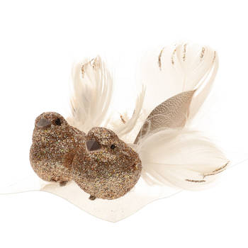 2x stuks decoratie vogels op clip glitter champagne 11 cm - Kersthangers