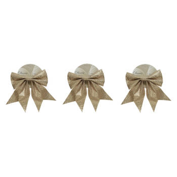 3x stuks decoratie strikken op clip champagne 20 x 24 cm - Kersthangers