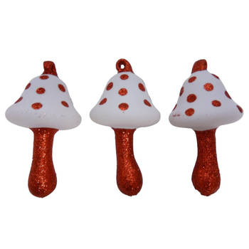3x stuks houten kersthangers paddenstoelen 6 cm kerstornamenten - Kersthangers