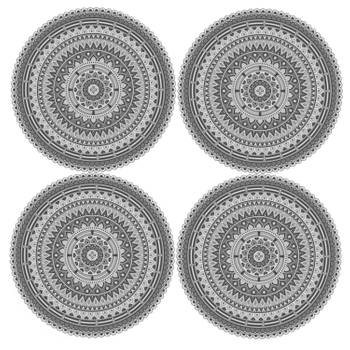 4x stuks Ibiza stijl ronde placemats van vinyl D38 cm grijs - Placemats