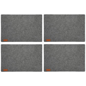 4x stuks rechthoekige placemats met ronde hoeken polyester grijs 30 x 45 cm - Placemats