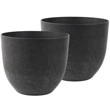 2x stuks bloempot/plantenpot van gerecycled kunststof zwart D33 en H29 cm - Plantenpotten