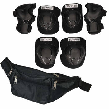 Set van heuptasje zwart 29 cm en valbescherming maat L - 9 tot 10 jaar - Lichaamsbeschermers