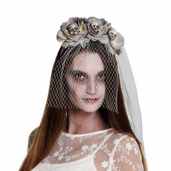 Halloween Horror bruid/zombie haarband/diadeem met sluier voor volwassenen - Verkleedhoofddeksels