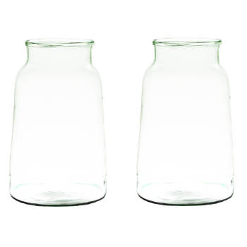 2x stuks transparante/grijze stijlvolle vaas/vazen van gerecycled glas 30 x 23 cm - Vazen