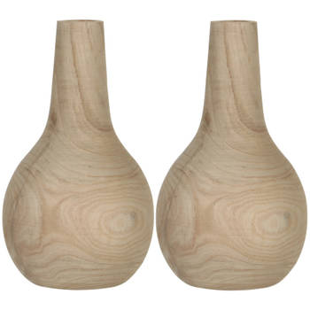 2x Bolvormige decoratie vaas/vazen van hout 28 x 16 cm bruin - Vazen