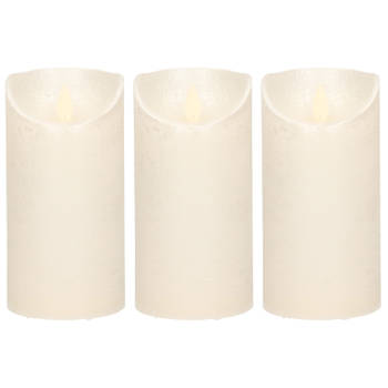 3x LED kaarsen/stompkaarsen creme parel met dansvlam 15 cm - LED kaarsen