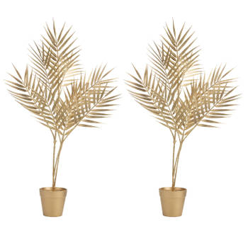 2x stuks kunstplanten bamboo palm goud in kunststof pot H66 cm - Kunstplanten