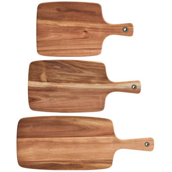 3x Rechthoekige acacia houten snij/serveerplanken 32/42/52 cm - Snijplanken