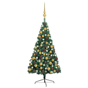 vidaXL Kunstkerstboom met verlichting en kerstballen half 150 cm groen