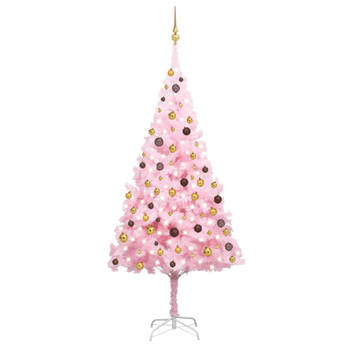 Blokker vidaXL Kunstkerstboom met verlichting en kerstballen 240 cm PVC roze aanbieding