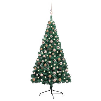 vidaXL Kunstkerstboom met verlichting en kerstballen half 150 cm groen