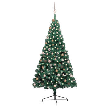 vidaXL Kunstkerstboom met verlichting en kerstballen half 210 cm groen