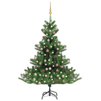 vidaXL Kunstkerstboom Nordmann met LED's en kerstballen 240 cm groen