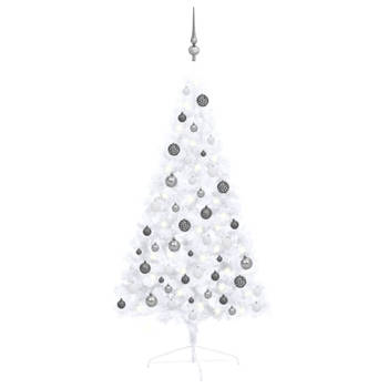 vidaXL Kunstkerstboom met verlichting en kerstballen half 120 cm wit