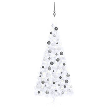 vidaXL Kunstkerstboom met verlichting en kerstballen half 240 cm wit