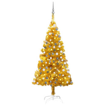 Blokker vidaXL Kunstkerstboom met verlichting en kerstballen 150 cm PET goud aanbieding