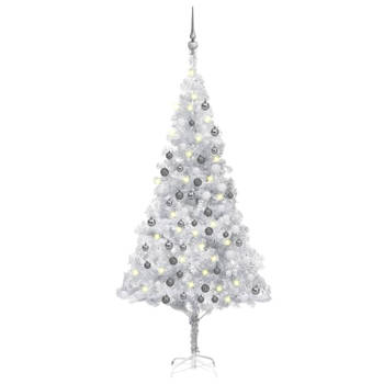 vidaXL Kunstkerstboom met verlichting en kerstballen 180 cm PET zilver