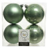 4x Kunststof kerstballen glanzend/mat salie groen 10 cm kerstboom versiering/decoratie - Kerstbal