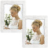 2x stuks kunststof fotolijst wit met bloemen motief geschikt voor een foto van 20 x 25 cm - Fotolijsten