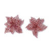 2x stuks decoratie kerststerren bloemen roze glitter op clip 18 cm - Kersthangers