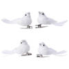 4x Decoratie glitter vogeltjes wit op clip 5 cm - Kersthangers