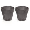 2x Kunststof bloempotten/plantenpotten betonlook 17 cm antraciet - Plantenpotten