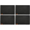 4x stuks rechthoekige placemats met ronde hoeken polyester antraciet 30 x 45 cm - Placemats