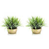Set van 2x stuks gras/grasstruik kunstplant 33 cm in gouden pot - Kunstplanten