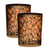 2x stuks theelichthouders/waxinelichthouders giraffe print glas goud 12.5 x 10 cm - Waxinelichtjeshouders