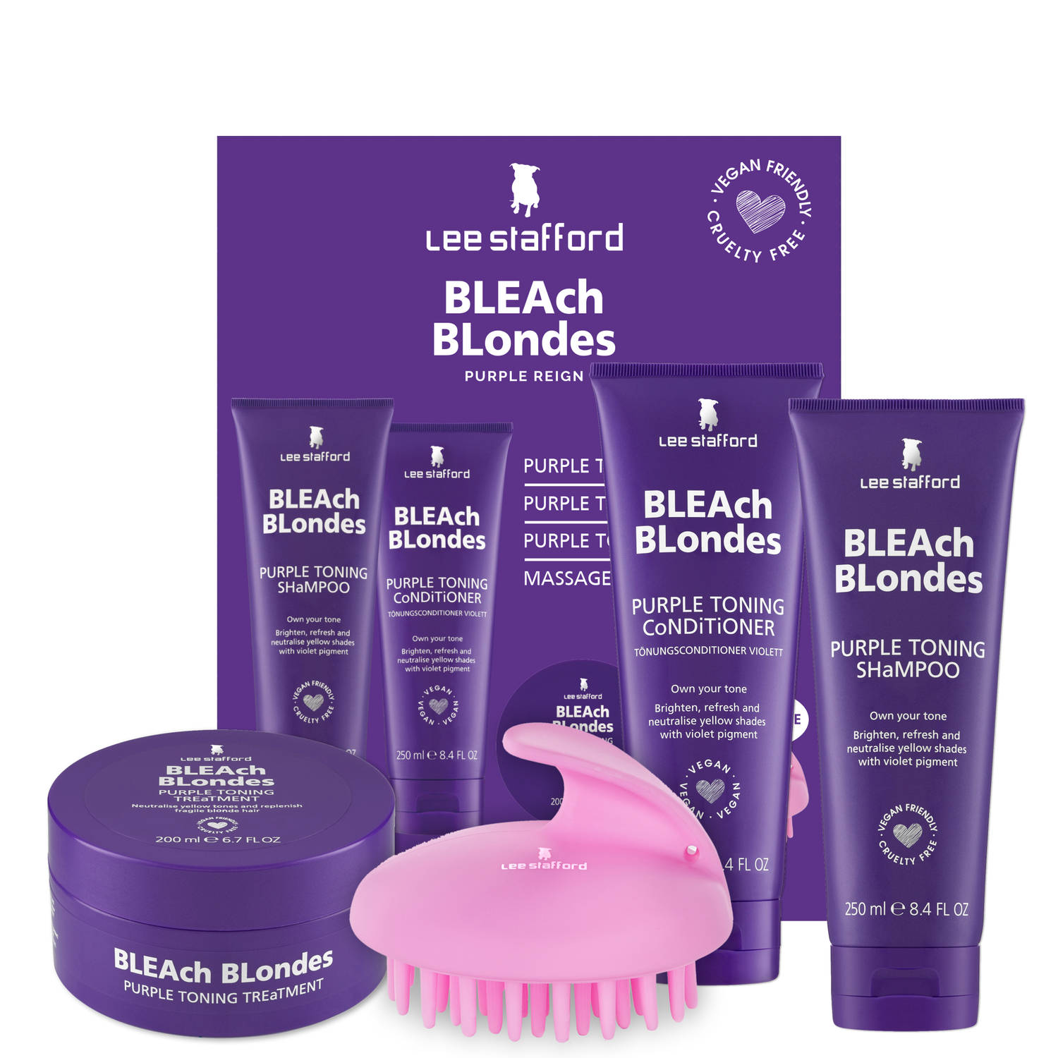 Lee Stafford Bleach Blondes Purple Reign Geschenkset Met Massageborstel