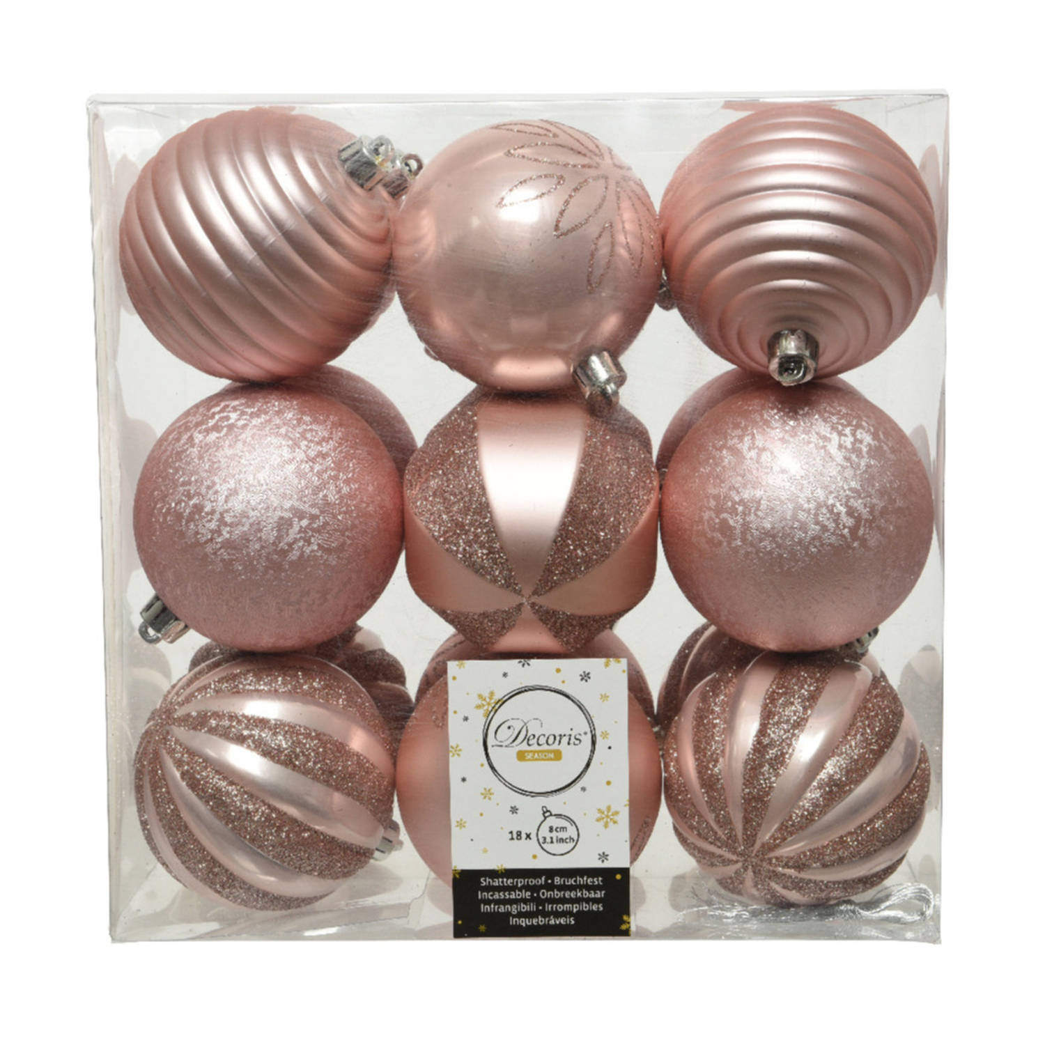 18x Stuks Kunststof Kerstballen Lichtroze (Blush Pink) 8 Cm Met Luxe Afwerking - Kerstbal
