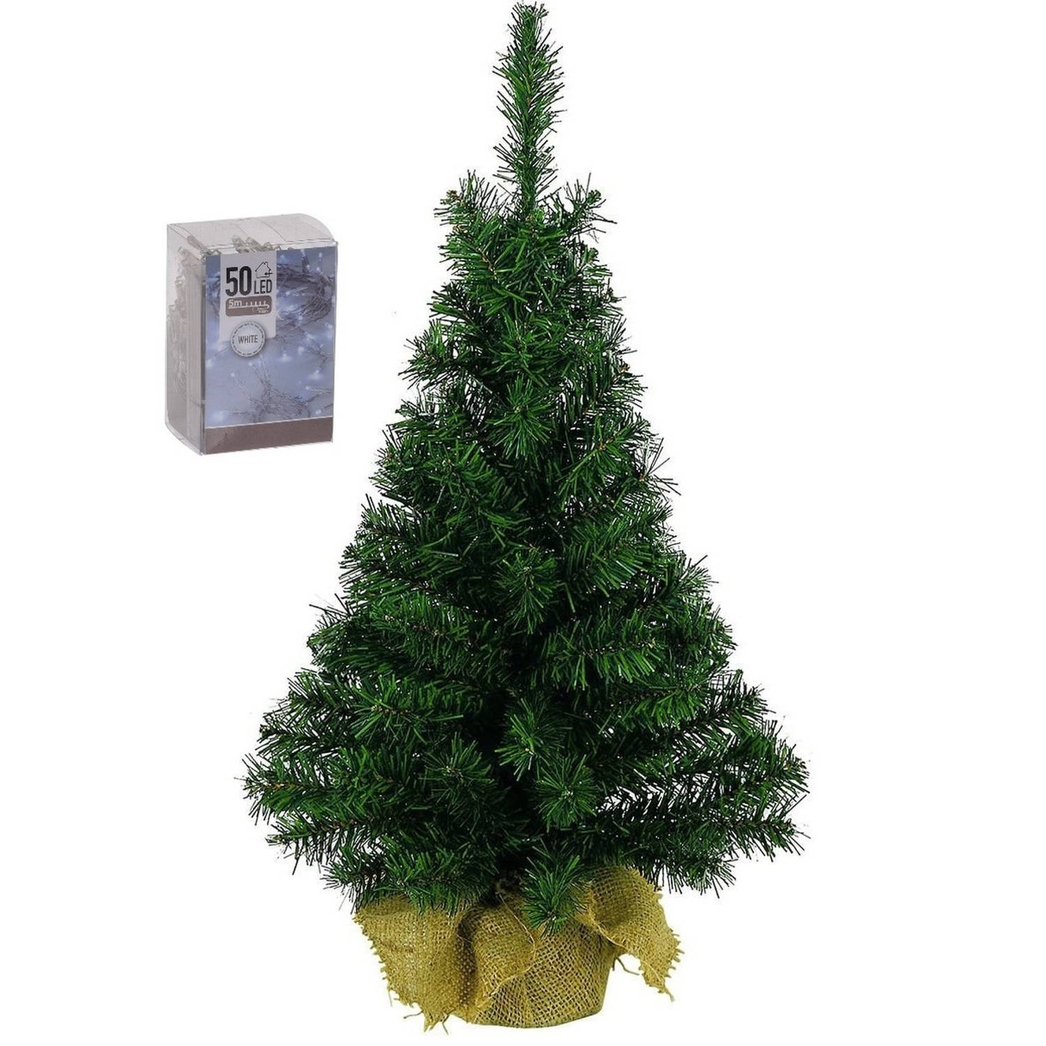Volle Kunst Kerstboom 75 Cm In Jute Zak Inclusief 50 Helder Witte Lampjes Kunstkerstboom