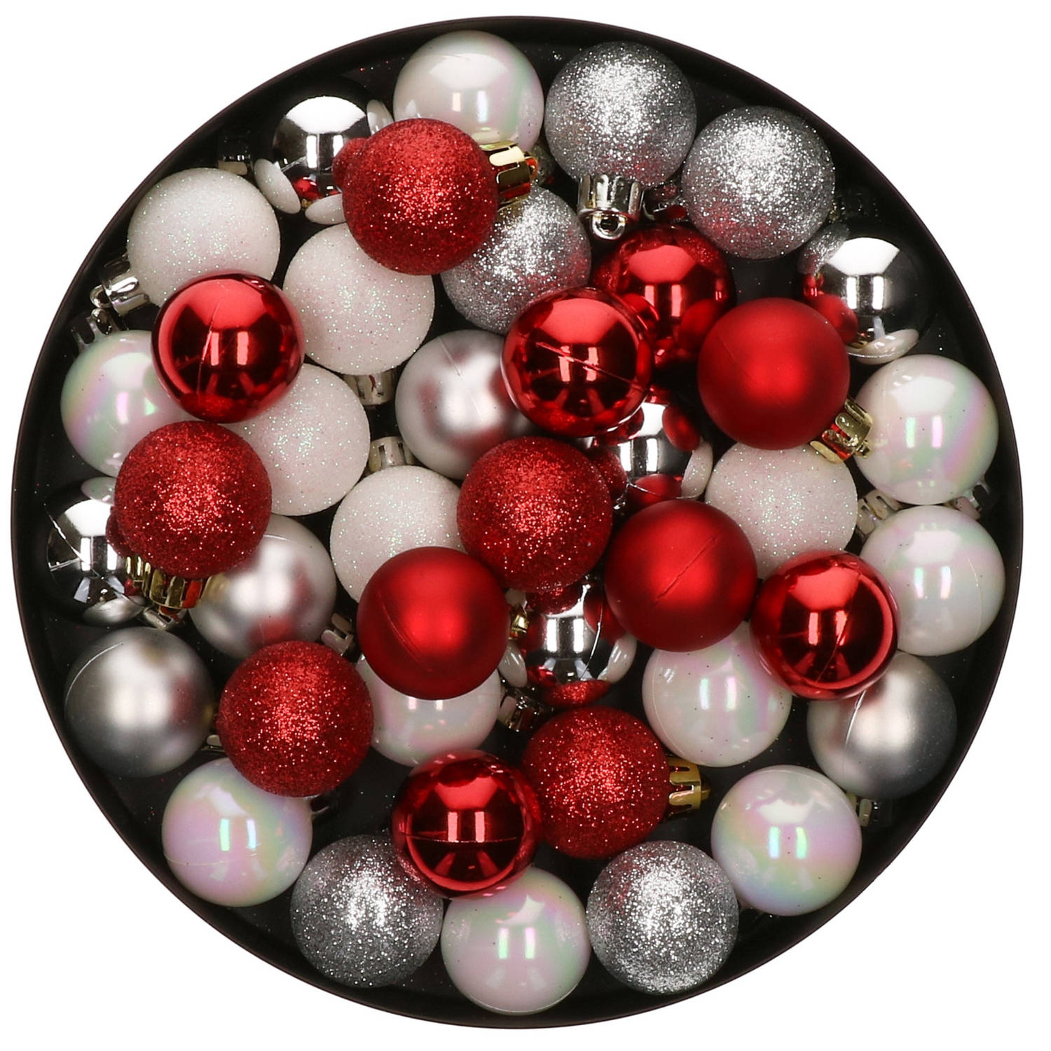42x Stuks Kunststof Kerstballen Mix Wit-zilver-rood 3 Cm Kerstbal