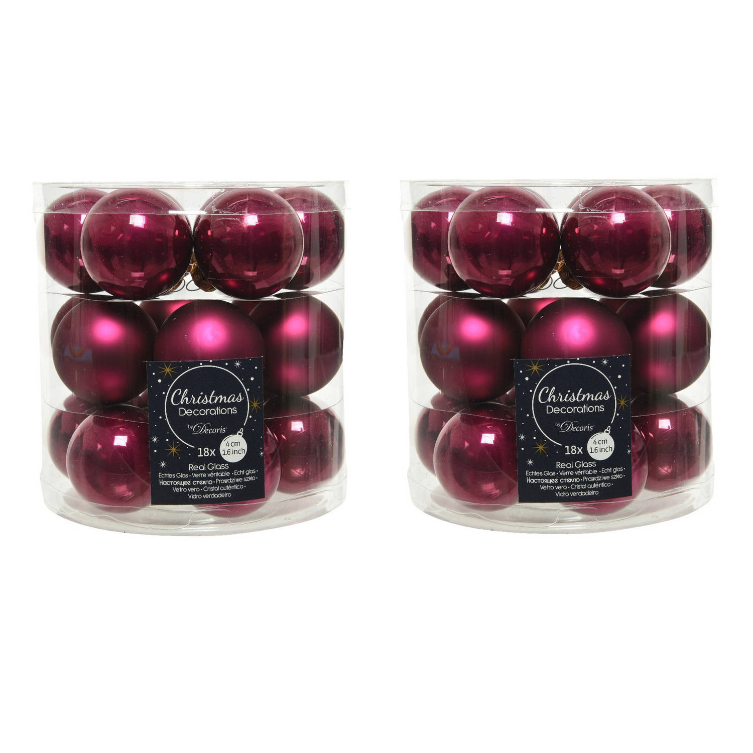 36x Stuks Kleine Glazen Kerstballen Framboos Roze (Magnolia) 4 Cm Mat-glans Kerstbal