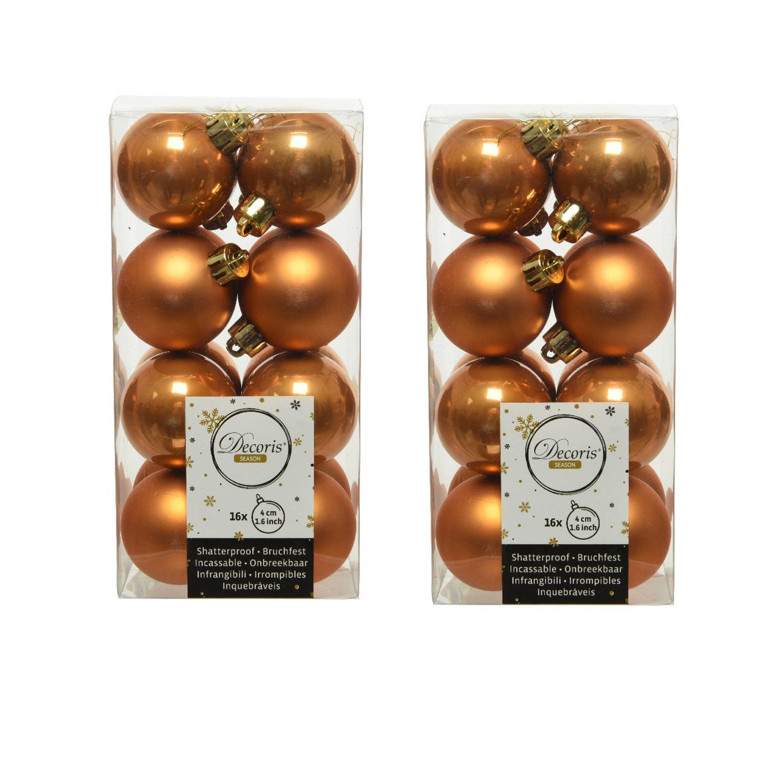 32x Stuks Kunststof Kerstballen Cognac Bruin (Amber) 4 Cm Glans-mat Kerstbal