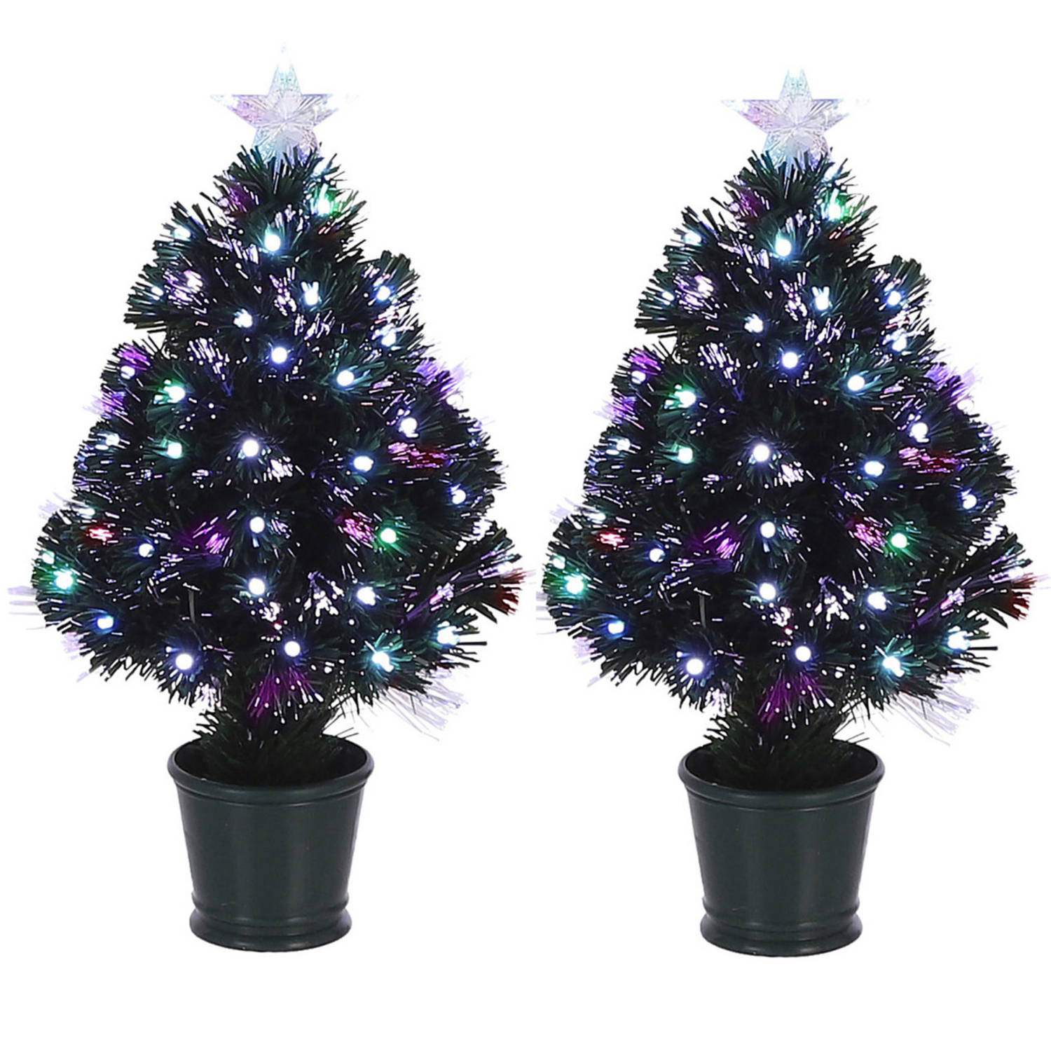2x Fiber optic kerstboom/kunst kerstboom met knipperende verlichting en piek ster 60 cm - Kunstkerstboom