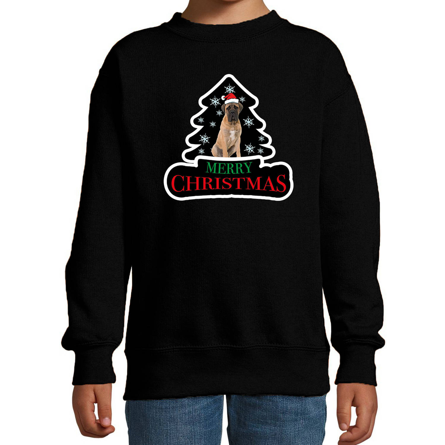 Dieren kersttrui mastiff zwart kinderen - Foute honden kerstsweater 14-15 jaar (170/176) - kerst truien kind