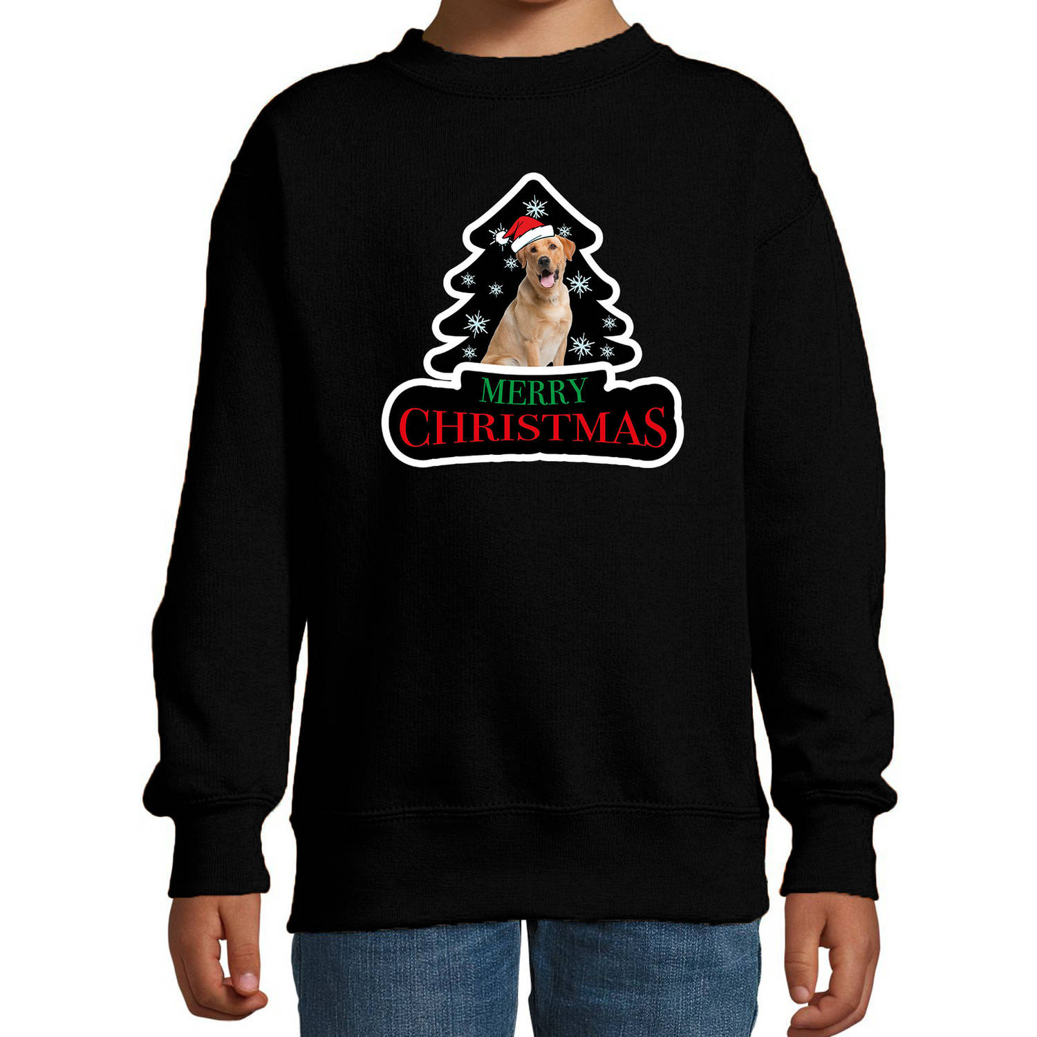 Dieren kersttrui labrador zwart kinderen - Foute honden kerstsweater 5-6 jaar (110/116) - kerst truien kind