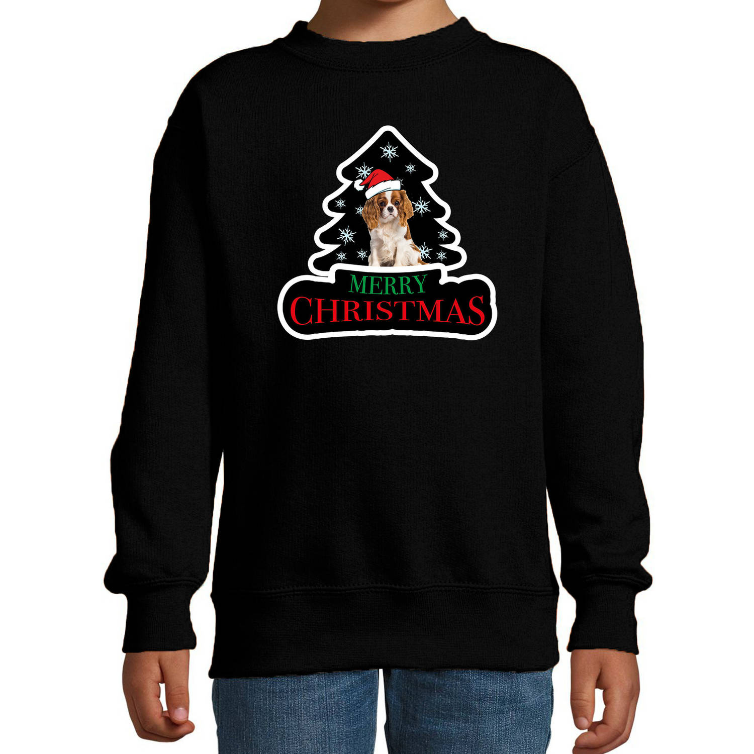 Dieren kersttrui spaniel zwart kinderen - Foute honden kerstsweater 14-15 jaar (170/176) - kerst truien kind
