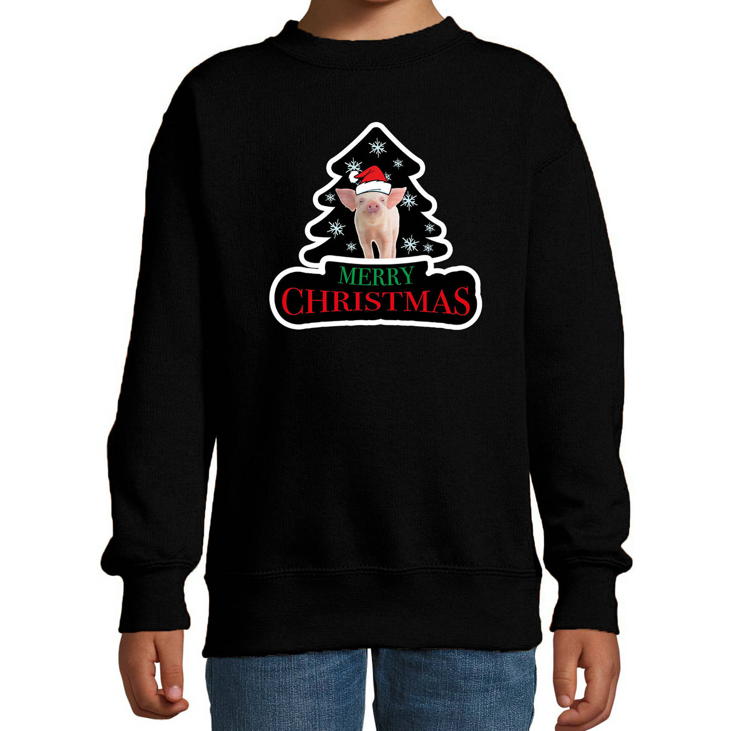 Dieren kersttrui varken zwart kinderen Foute varkens kerstsweater 14-15 (170/176) - kerst truien kind | Blokker