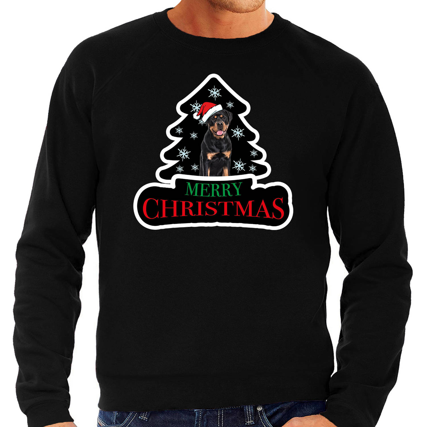 Dieren kersttrui rottweiler zwart heren - Foute honden kerstsweater S - kerst truien