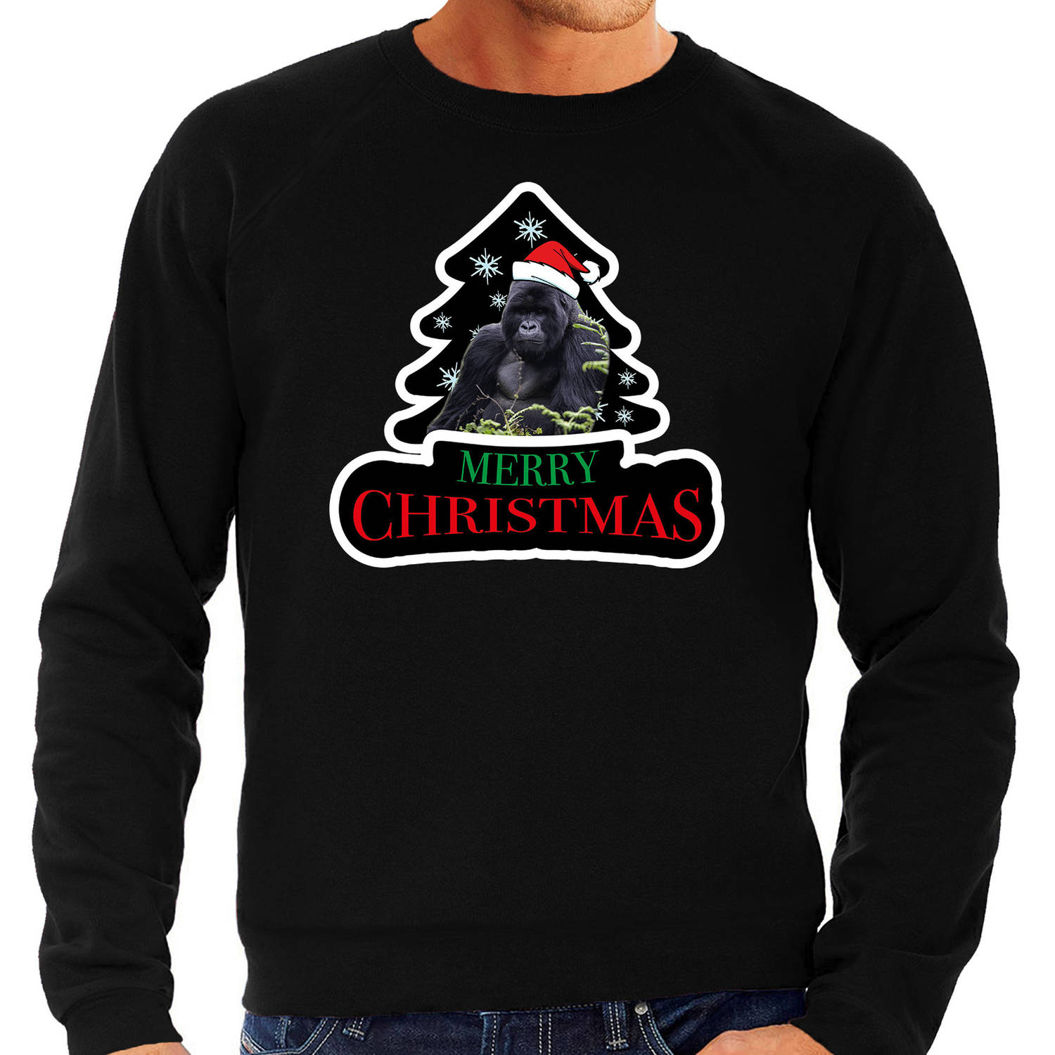 Dieren kersttrui gorilla zwart heren - Foute gorilla apen kerstsweater XL - kerst truien