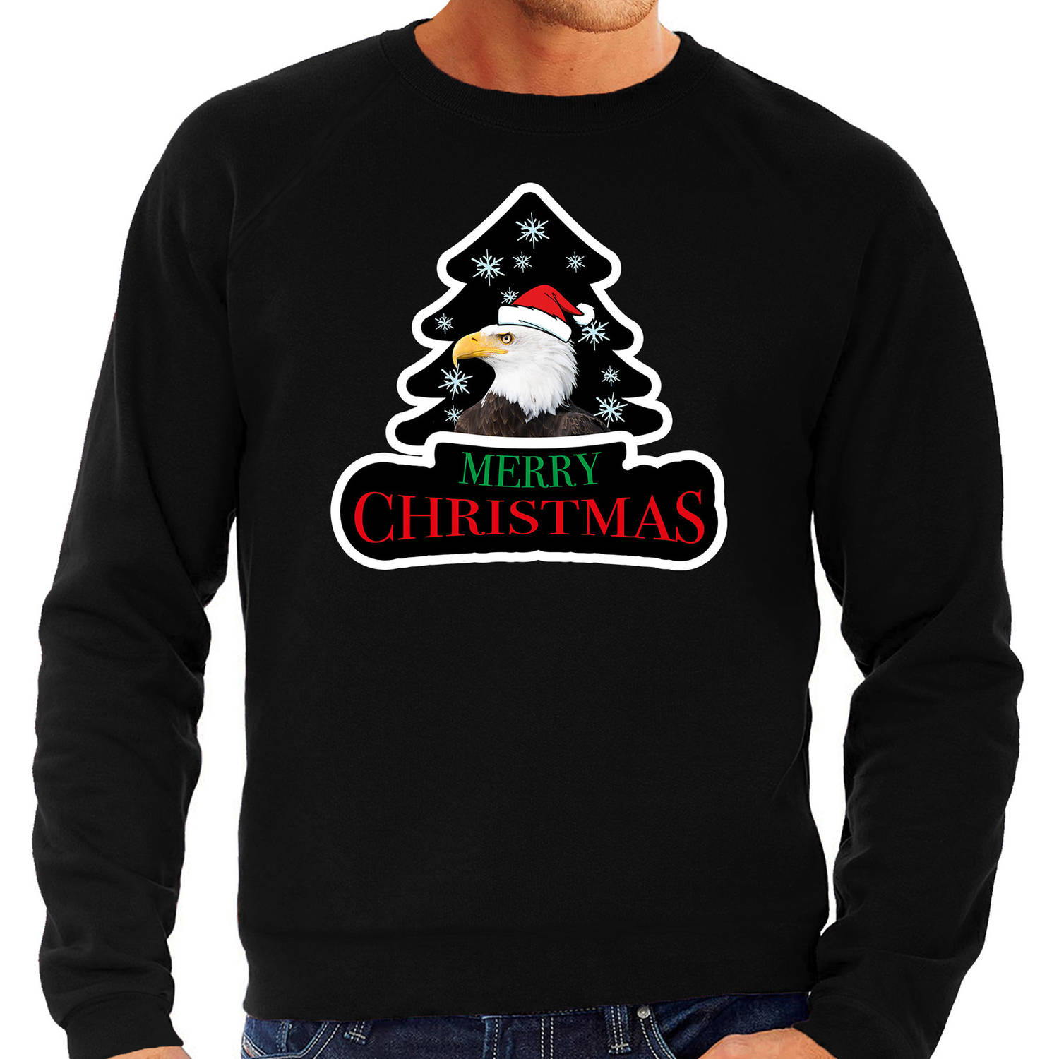 Dieren kersttrui arend zwart heren - Foute zeearenden kerstsweater S - kerst truien