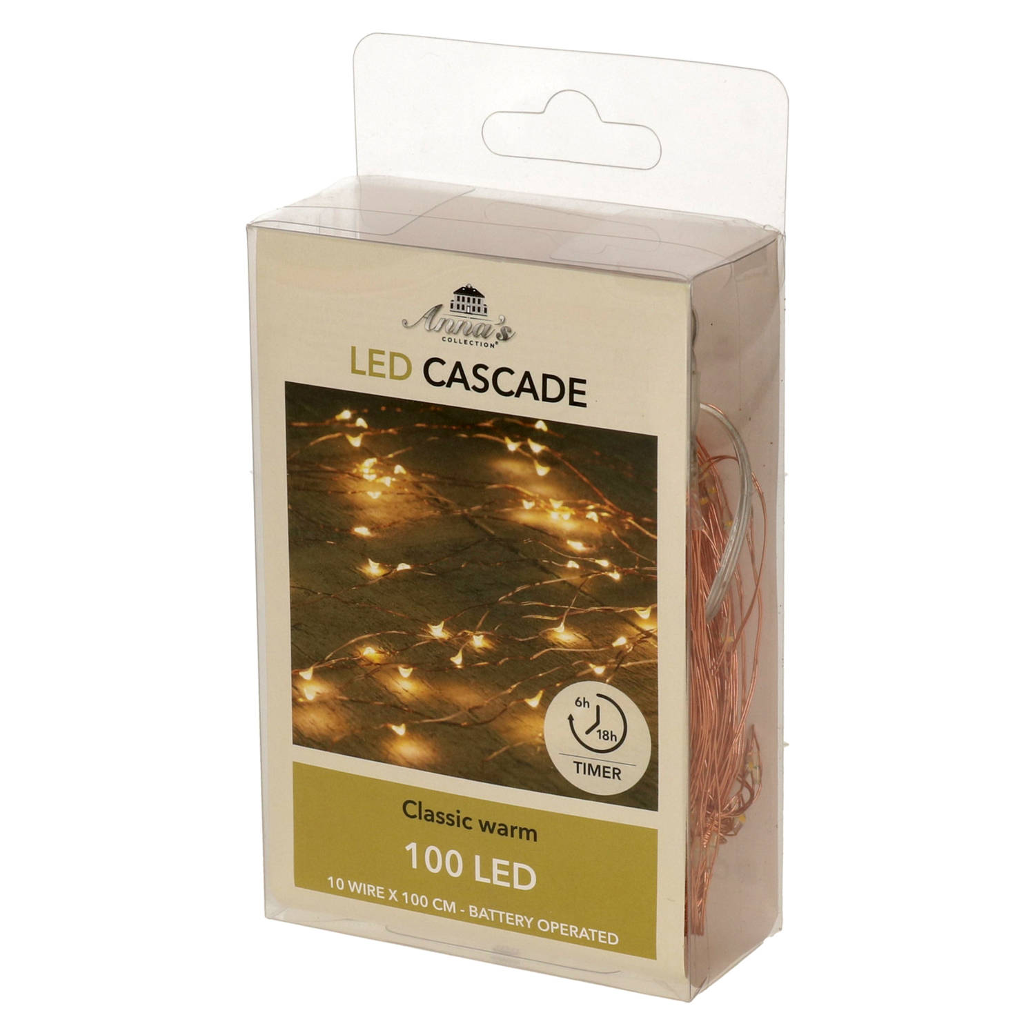 Cascade Draadverlichting Lichtsnoer Met 100 Lampjes Classic Warm Wit Op Batterijen Lichtsnoeren