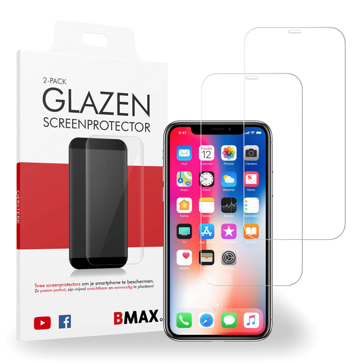 2-pack BMAX Apple iPhone X/XS Screenprotector - Glass - 2.5D