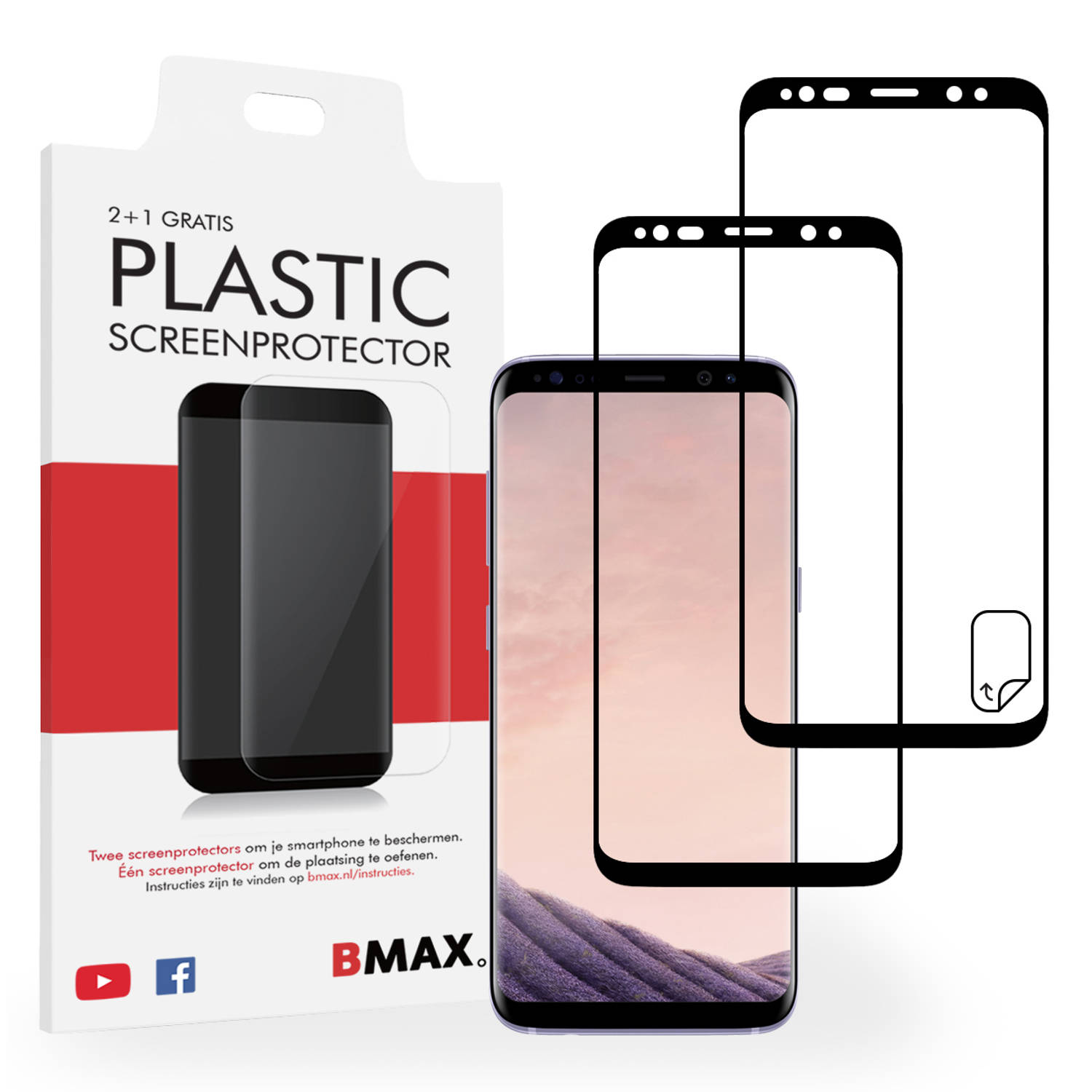 2+1-pack BMAX Samsung Galaxy S8 Screenprotector - PET - Full Cover