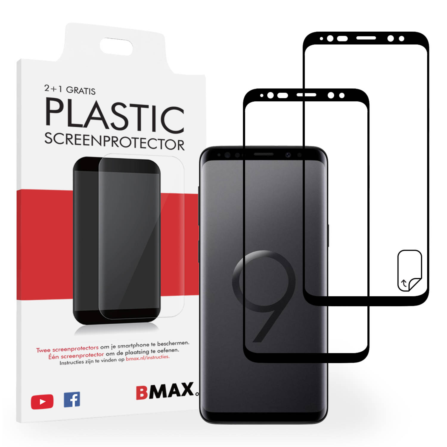 2-pack BMAX Samsung Galaxy S9 Plus Screenprotector | Full Cover Beschermfolie | Ultra Clear PET | Onzichtbaar Display Folie