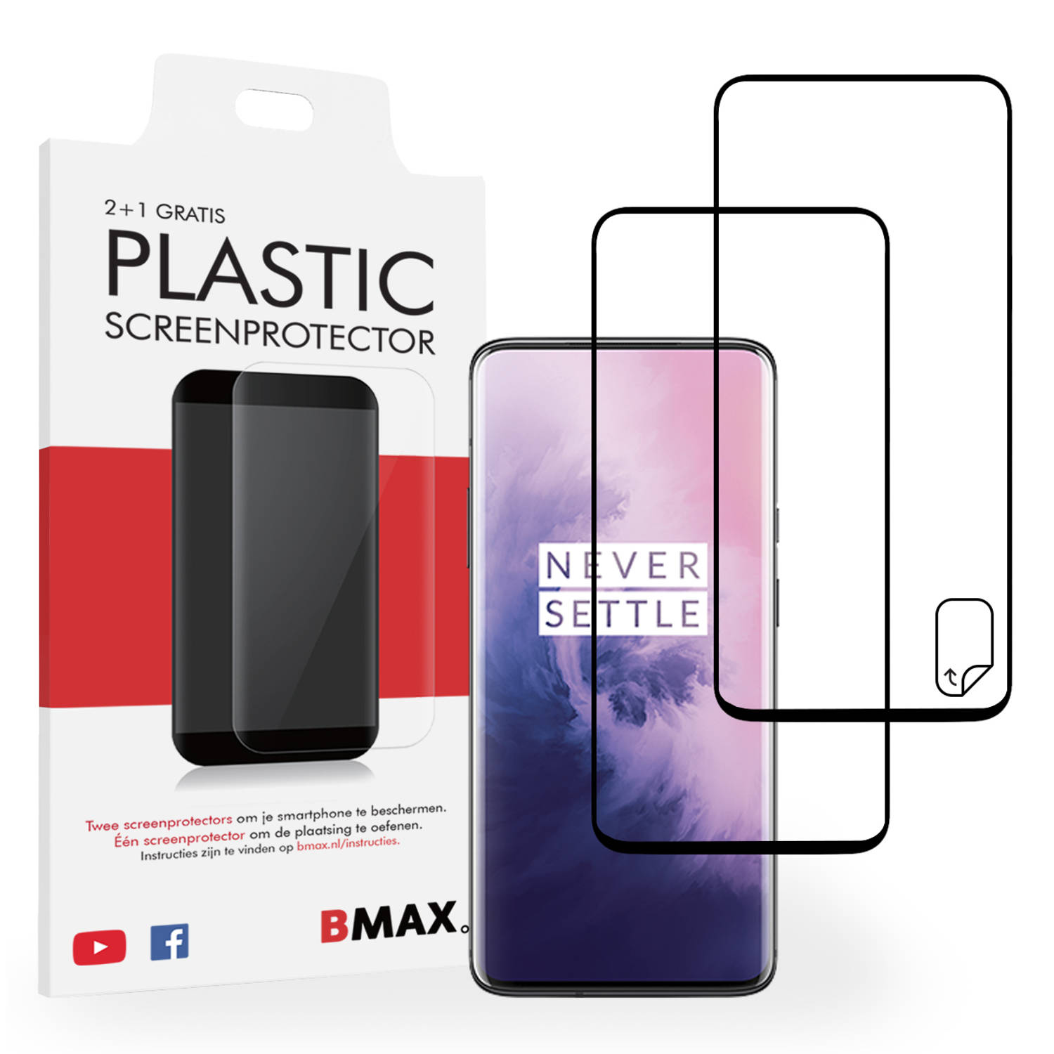 2-pack BMAX OnePlus 7 Pro Screenprotector / Full Cover Beschermfolie / Ultra Clear PET / Onzichtbaar Display Folie